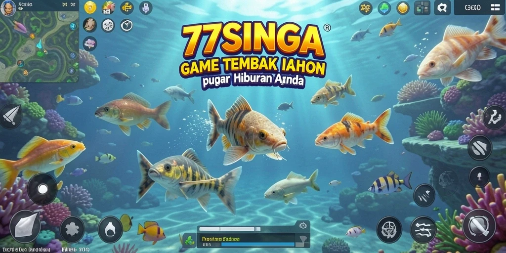 Menampilkan gameplay seru dari 77SINGA dengan berbagai ikan yang menunggu untuk ditembak.