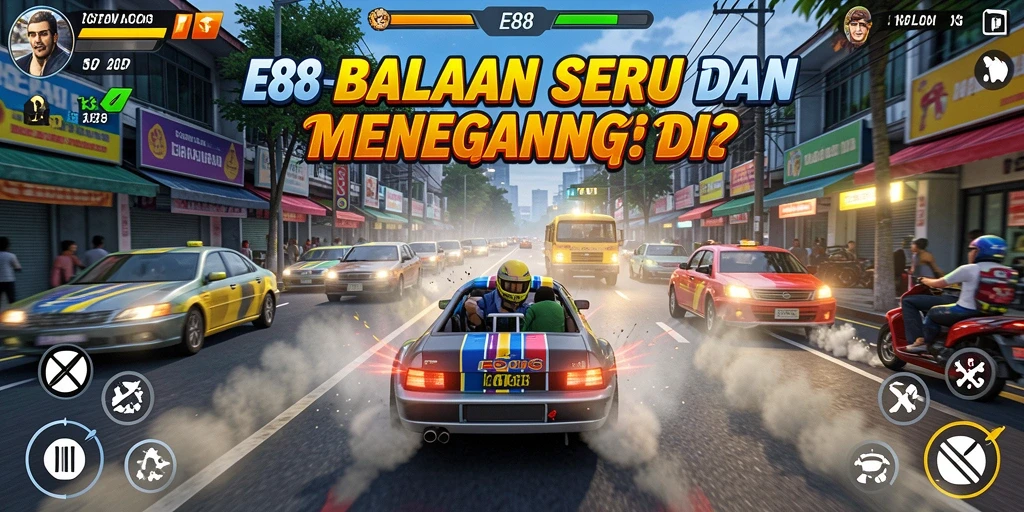 Gameplay seru E88 dengan mobil balap tercepat di jalan.