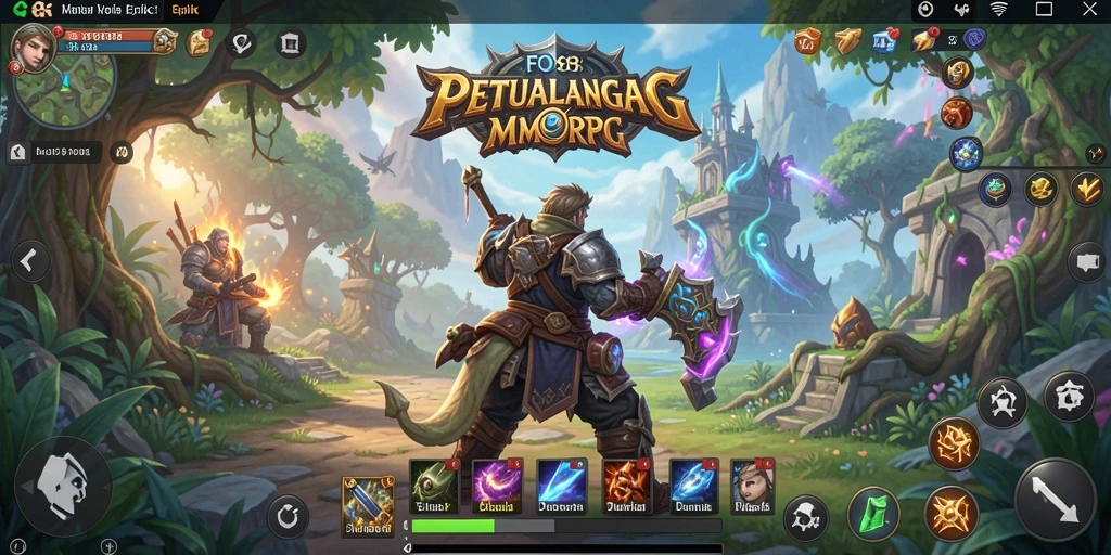 Screenshot utama FO8 menunjukkan pertempuran seru dalam dunia MMORPG.