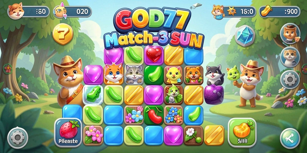 Tampilan gameplay GOD77 dengan level Match-3 yang menantang.