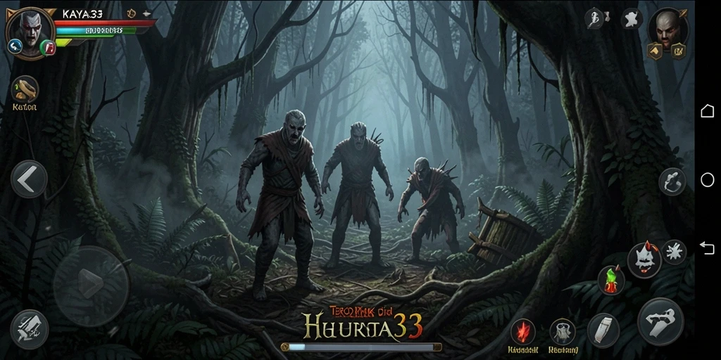 Gameplay KAYA33 yang menakutkan dengan suasana hutan yang gelap.