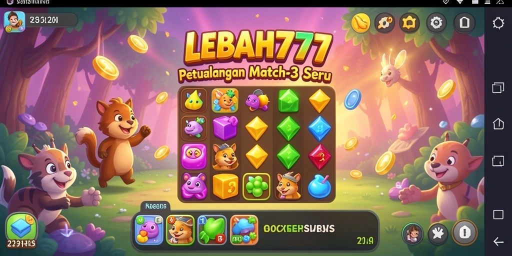 Tampilan seru gameplay LEBAH777 dengan ikon-ikon berwarna-warni.