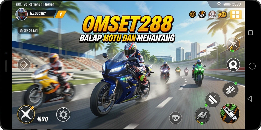 Tampilan gameplay OMSET288 yang menegangkan saat balapan motor.