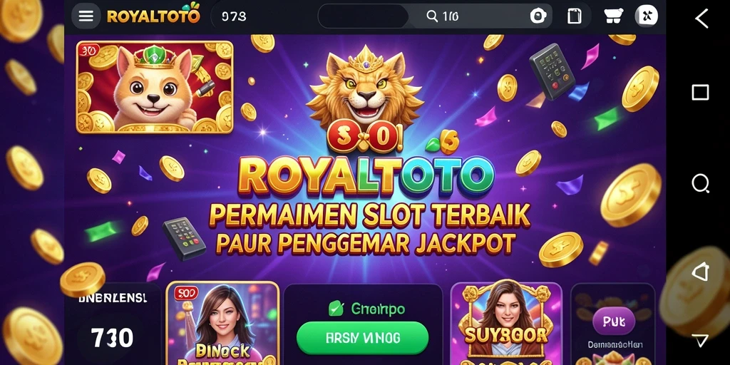 Screenshot utama ROYALTOTO menampilkan gameplay slot yang menarik dengan tema berwarna-warni.