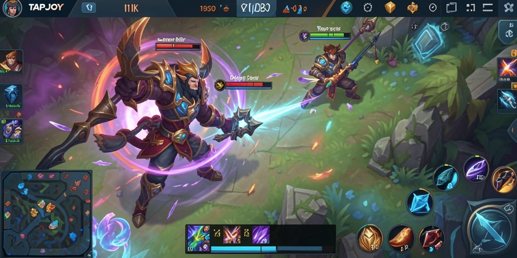 Tampilan gameplay TAPJOY yang aksi dan seru di arena MOBA.